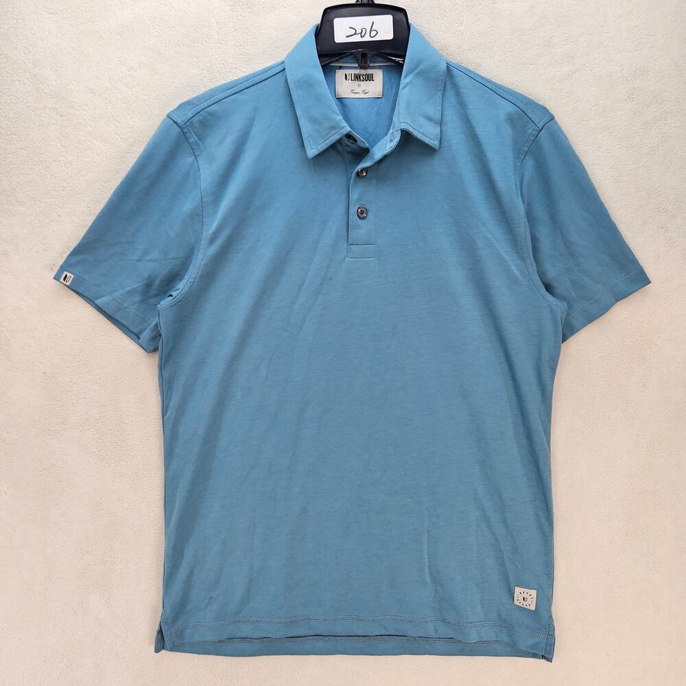 LINKSOUL MEN'S SMALL BLUE SOLID DRY TEK GOLF PERFORMANCE POLO SHIRT